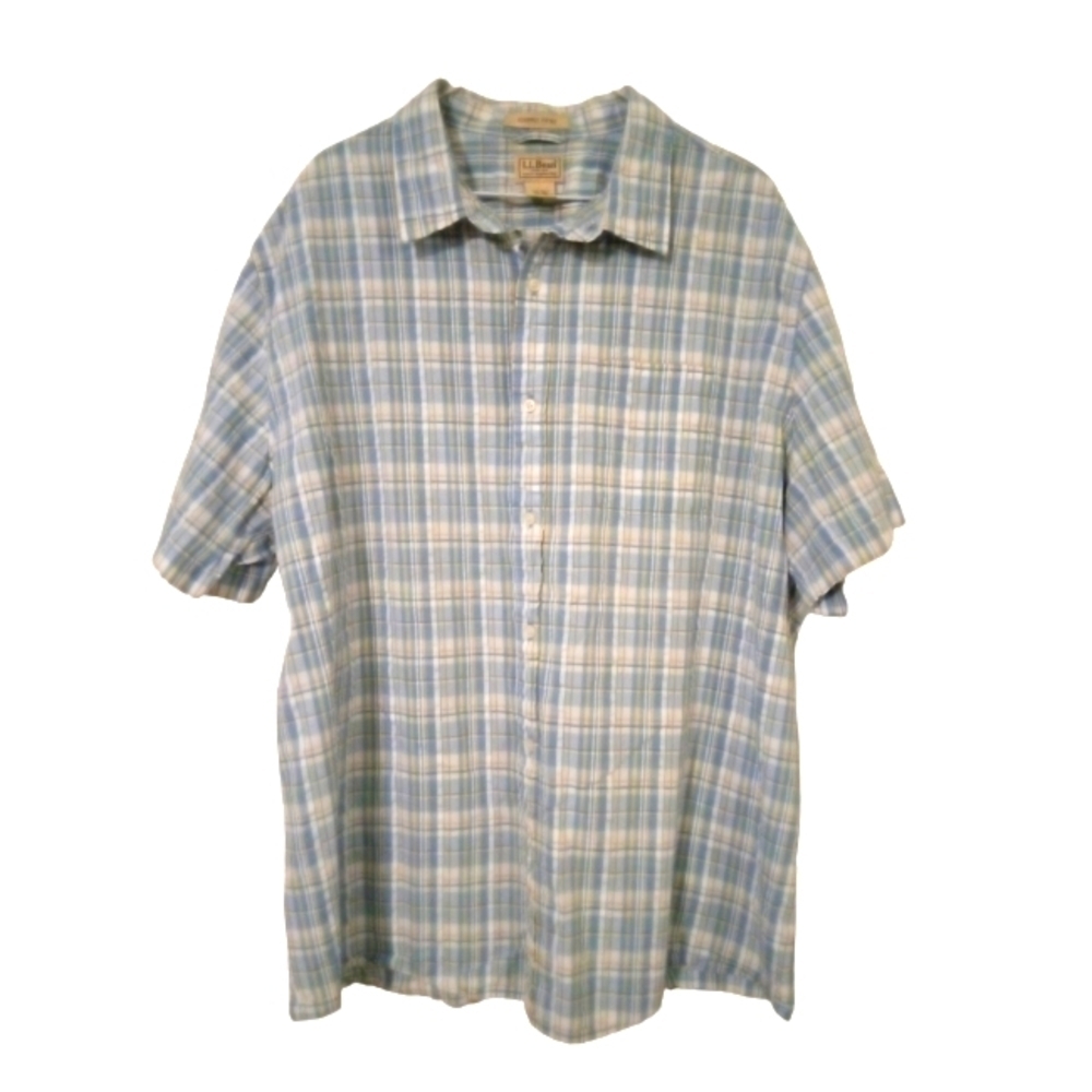 L.L. Bean Slightly Fitted Blue Plaid Short Sleeved Lightweight Button Down XXL